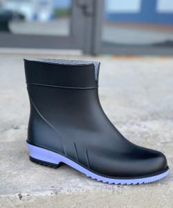 САПОГИ ЖЕНСКИЕ РЕЗИНОВЫЕ ПОЛУСАПОГИ - ЧОРНО/ БІРЮЗА /ЧОРНІ, чоботи жіночі чорні L-767-2-BF