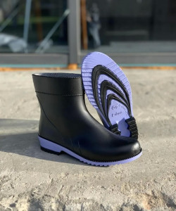 САПОГИ ЖЕНСКИЕ РЕЗИНОВЫЕ ПОЛУСАПОГИ - ЧОРНО/ БІРЮЗА /ЧОРНІ, чоботи жіночі чорні L-767-2-BF