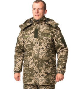 Куртка зимова піксель із капюшоном, бушлат піксель, Утеплена куртка камуфльована