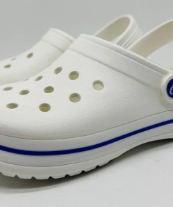 Крокси жіночі білі з синей полосою PROGRESS , кроксы белые женские